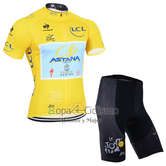 Tour DE Francia Lider Ropa Ciclismo Culotte Corto 2014 Hombre Mangas Cortas AStana Lider AMarillo
